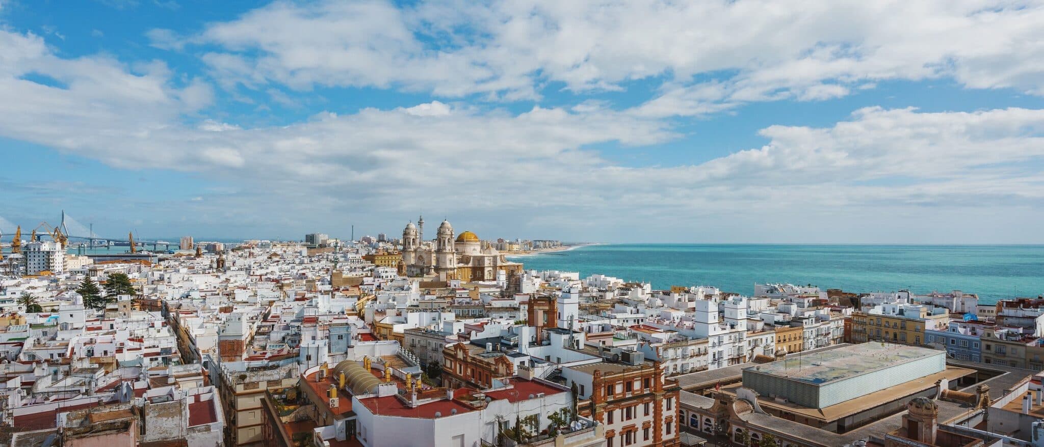 The old town of Cádiz from the Torre Tavira, with the cathedral dome and the Atlantic beyond