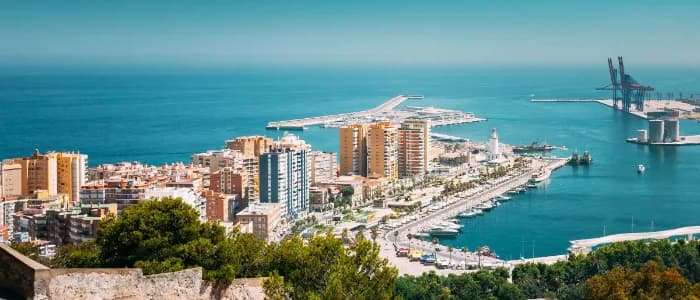 View from the Alcazaba walls over Málaga's port and the Mediterranean