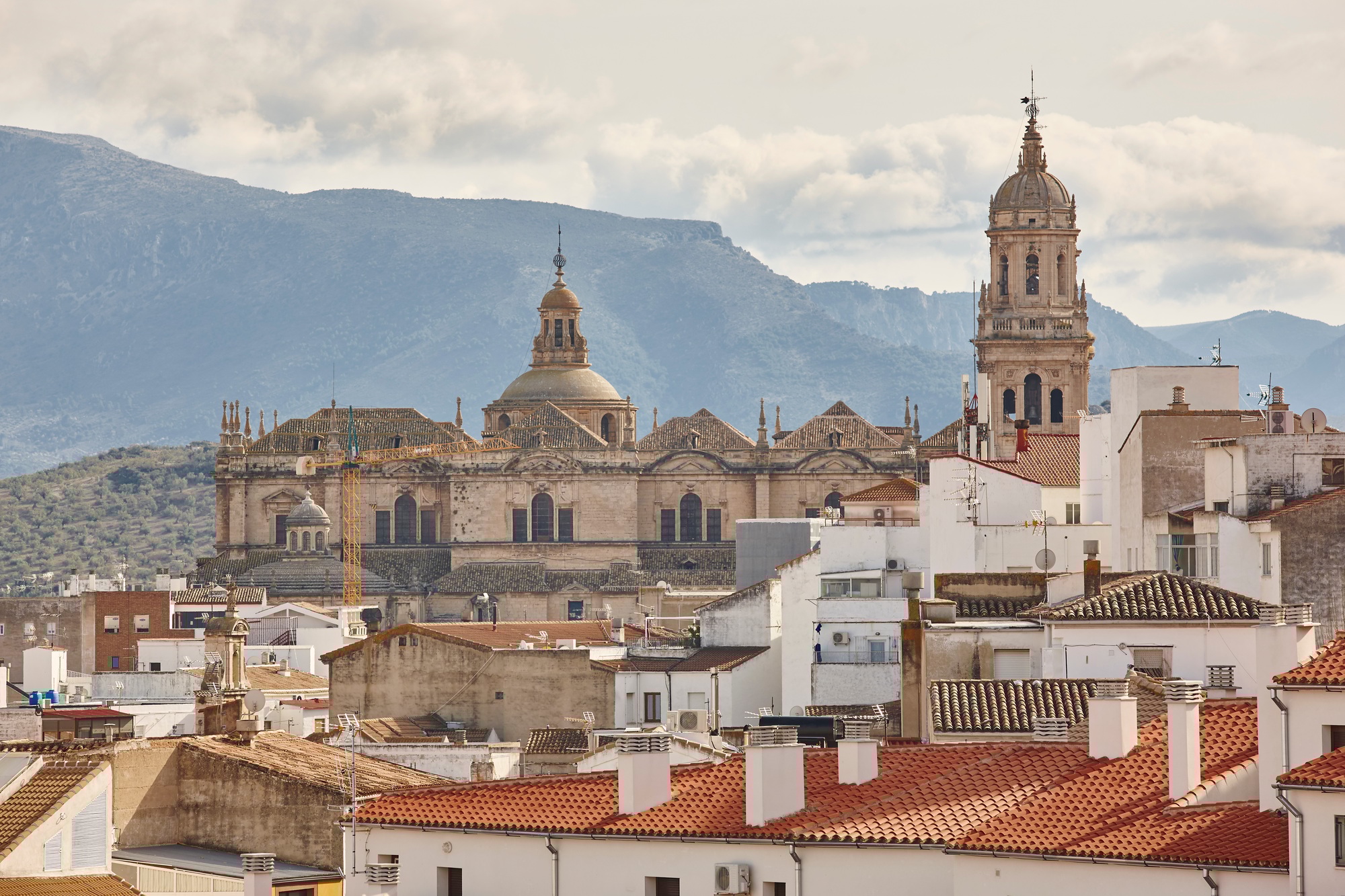 Traditional spanish city of Jaen. Rooftops and cathedral. Spain